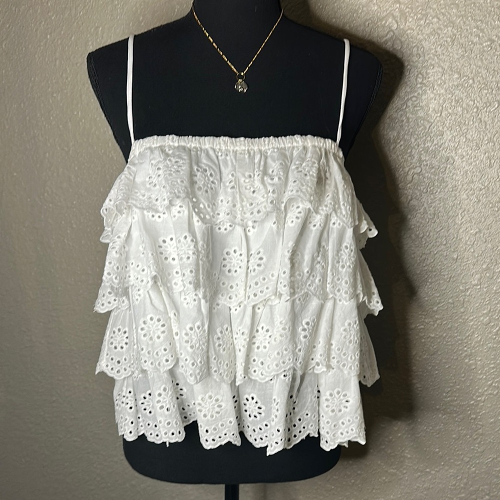 NWT‎ HEATHERLY White Ruffled Tiered Camisole